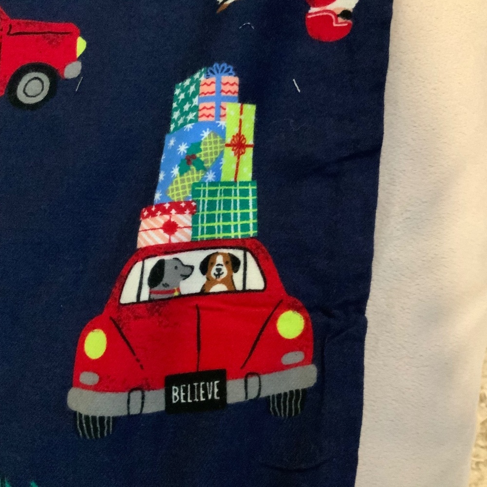 Old Navy Blue L 2 Dogs Driving Holiday gifts PJ Bottoms Cabincore Sleep Cozy
